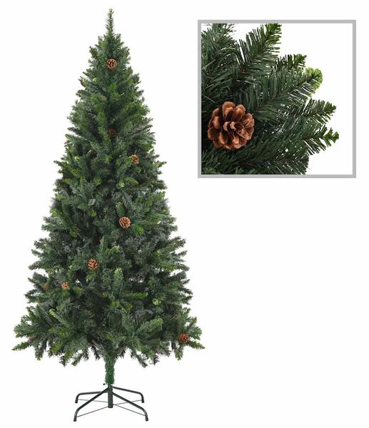 Zöld megvilágított műkarácsonyfa gömb szettel/tobozzal 180 cm