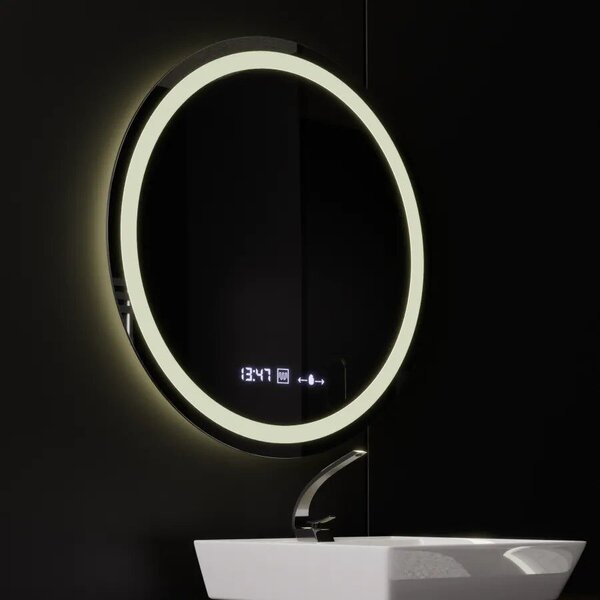 Kerek LED Tükör, 80cm, Celeste MotionGlow Marcello, Páramentesítő Rendszer, Óra & Hőmérő, Szabályozható Fényerő