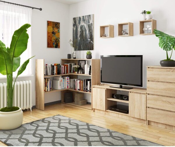 Háztartási polc könyveknek és dekorációknak, 3 polccal, 16 mm laminált forgácslap, 174x30x109 cm, sonoma tölgy