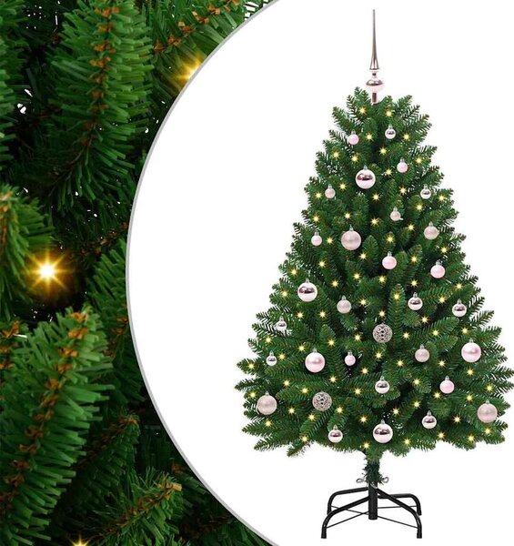 Műkarácsonyfa csúcsdísszel és gömbbel 120 cm 150 LED