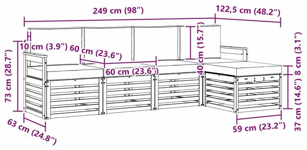 VidaXL Kültéri kanapé szett 5 pcs Fehér és Krém színű
