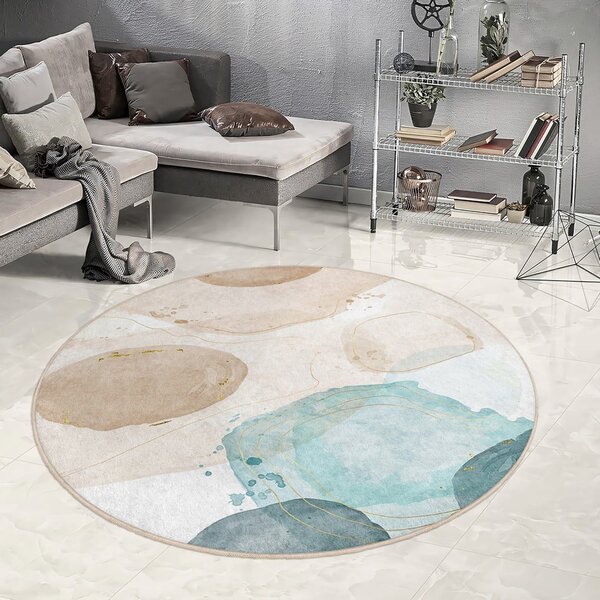 Kék-bézs mosható kerek szőnyeg ø 100 cm Puddle – Mila Home