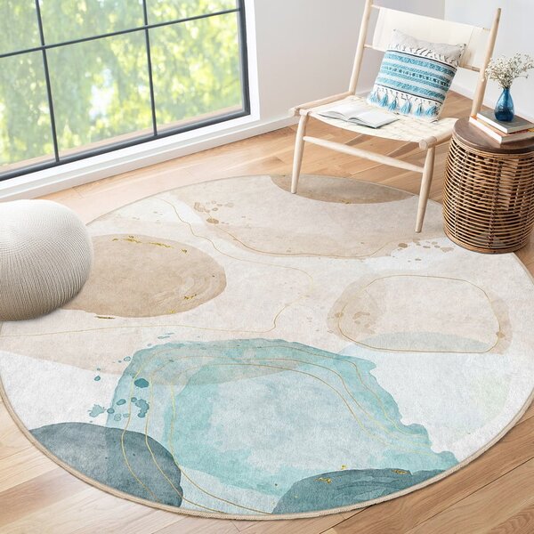 Kék-bézs mosható kerek szőnyeg ø 100 cm Puddle – Mila Home