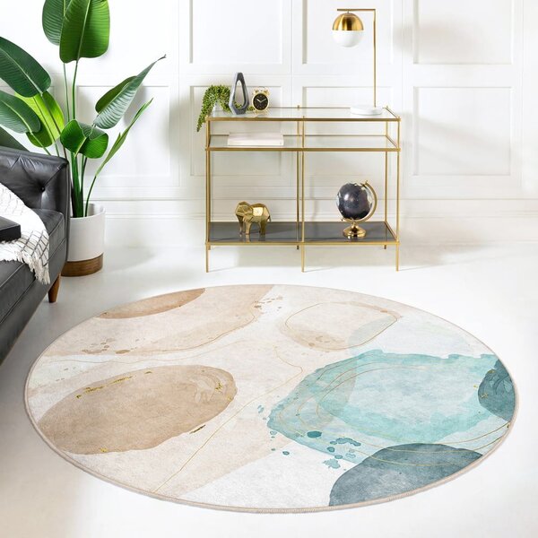Kék-bézs mosható kerek szőnyeg ø 100 cm Puddle – Mila Home
