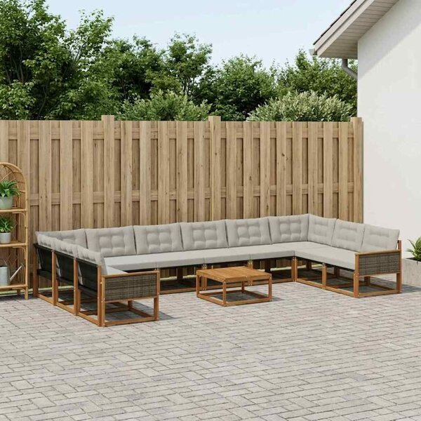 VidaXL Kültéri kanapé szett 11 pcs Természetes és Világosszürke