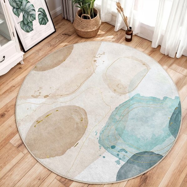 Kék-bézs mosható kerek szőnyeg ø 100 cm Puddle – Mila Home