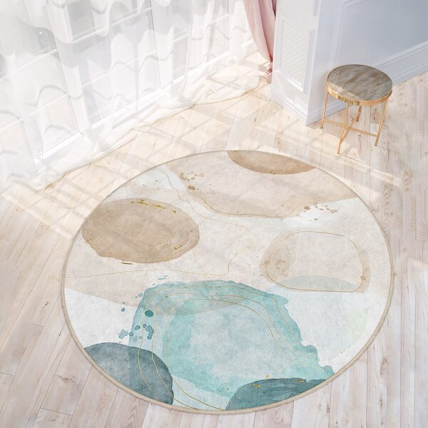 Kék-bézs mosható kerek szőnyeg ø 100 cm Puddle – Mila Home