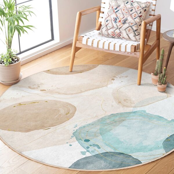 Kék-bézs mosható kerek szőnyeg ø 100 cm Puddle – Mila Home