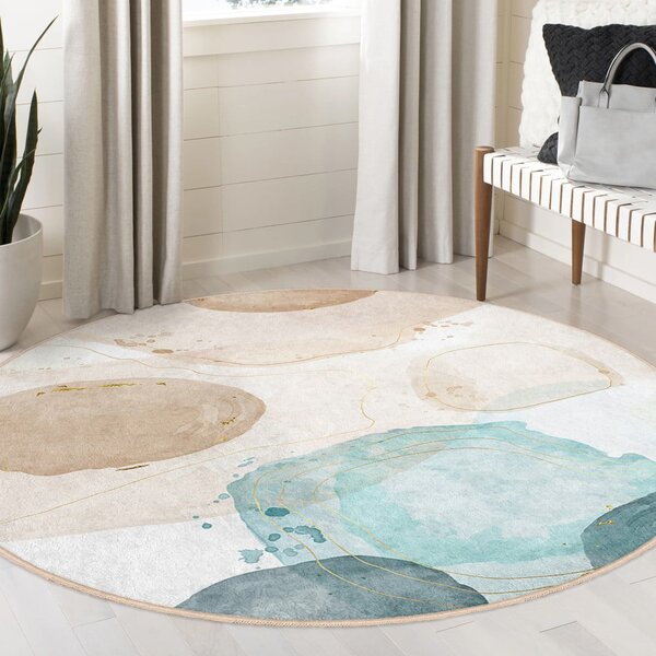 Kék-bézs mosható kerek szőnyeg ø 100 cm Puddle – Mila Home