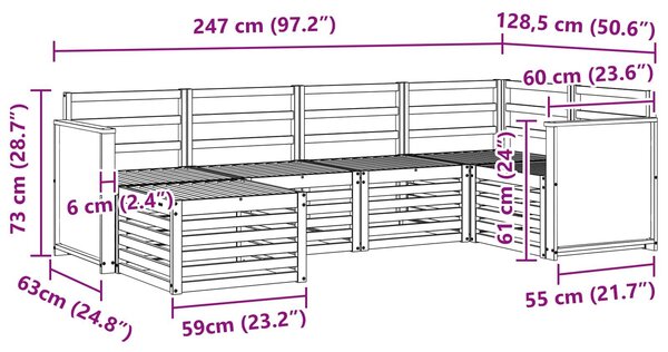 VidaXL Szegmentált kanapé szett 5 pcs Természetes Tömör Akácfa