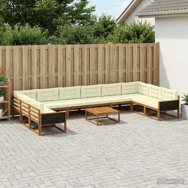 VidaXL Kültéri kanapé szett párnával 11 pcs Természetes és krémszínű