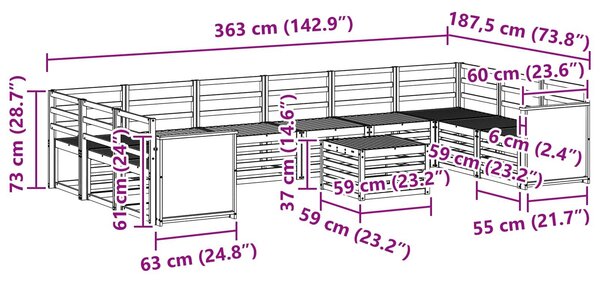 VidaXL Kültéri kanapé szett 8 pcs Természetes Tömör Akácfa