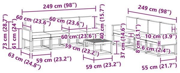 VidaXL Kültéri kanapé szett párnával 7 pcs Természetes és krémszínű