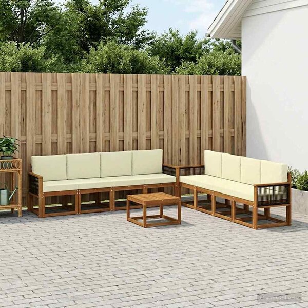 VidaXL Kültéri kanapé szett párnával 7 pcs Természetes és krémszínű
