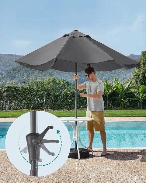 Kerti napernyő kézikarral, 330 cm, UPF 50+, 30°-os dőlés, fém váz 8 sugárral, szürke