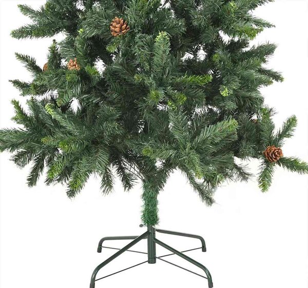 Zöld megvilágított műkarácsonyfa gömb szettel/tobozzal 180 cm