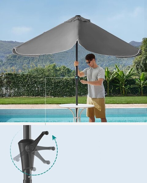 Kerti napernyő kézi hajtással, UPF 50+, 30°-os dőlés, fém váz, 300x200 cm, szürke