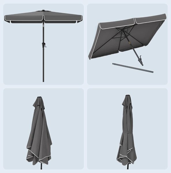 Kerti napernyő kézi hajtással, UPF 50+, 30°-os dőlés, fém váz, 300x200 cm, szürke