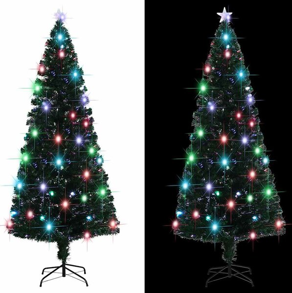 Száloptikás megvilágított karácsonyfa állvánnyal és LED-es 210 cm