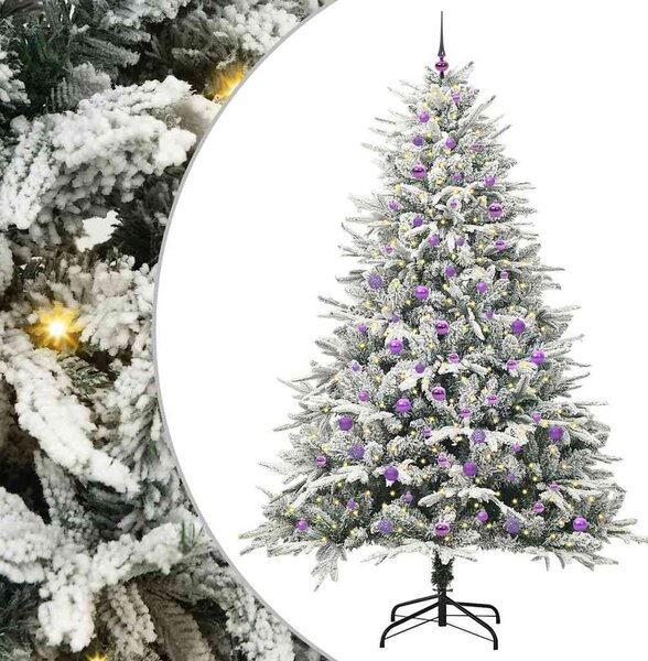 Műfenyő világítással és gömbkészlettel Zöld 240 cm PVC és PE