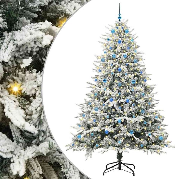Műfenyő világítással és gömbkészlettel Zöld 240 cm PVC és PE