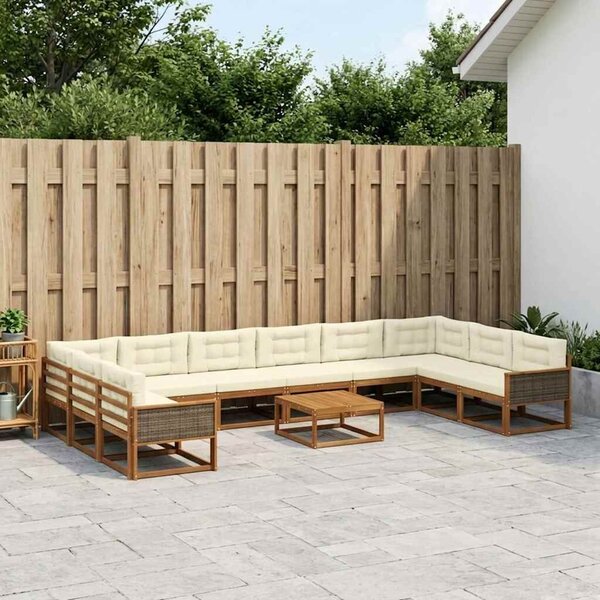 VidaXL Kültéri kanapé szett párnával 11 pcs Természetes és krémszínű