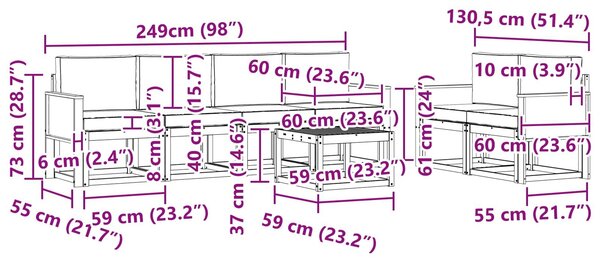 VidaXL Kültéri kanapé szett párnával 6 pcs Természetes és krémszínű