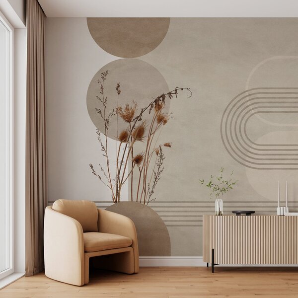 Fotótapéta stílusos geometria és szárított virágok bézs árnyalatokban, Boho stílusú fotótapéta, w03449 : Uwalls.hu