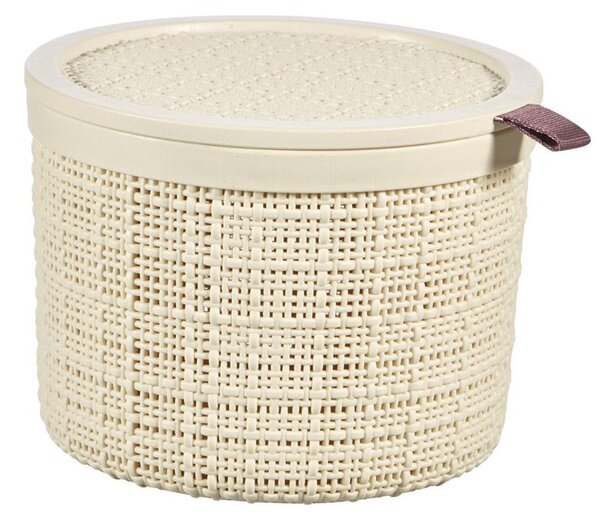 Kosár Curver® JUTE ROUND, 2 literes, bézs, fedéllel, 17x13 cm