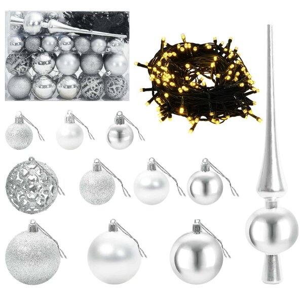 Műfenyő gömbökkel 120 cm 150 LED Meleg fehér PVC és fém
