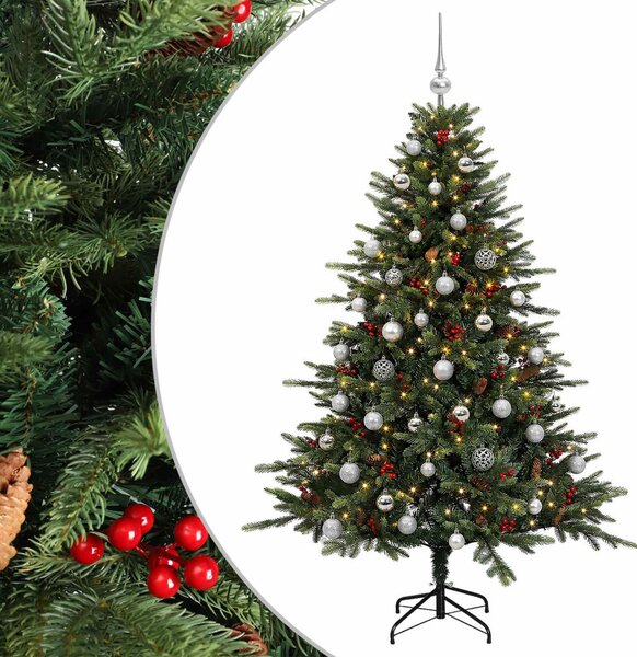 Műkarácsonyfa gömbbel 120 cm 150 LED Meleg fehér PVC és fém