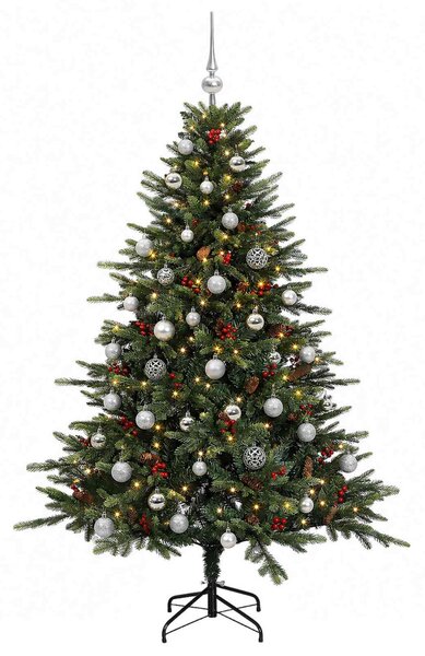 Műkarácsonyfa gömbbel 120 cm 150 LED Meleg fehér PVC és fém