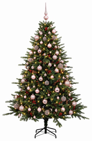 Műkarácsonyfa gömbbel 180 cm 300 LED Meleg fehér PVC és fém