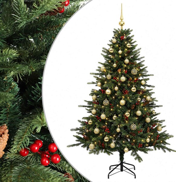 Műkarácsonyfa gömbbel 120 cm 150 LED Meleg fehér PVC és fém