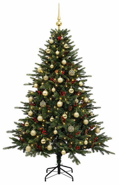 Műkarácsonyfa gömbbel 120 cm 150 LED Meleg fehér PVC és fém
