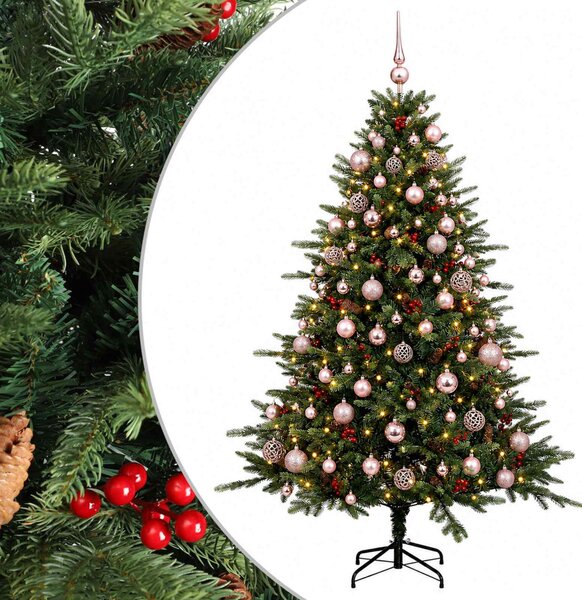 Műkarácsonyfa gömbbel 180 cm 300 LED Meleg fehér PVC és fém