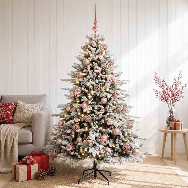 Műkarácsonyfa gömbbel 120 cm 150 LED Meleg fehér PVC és fém