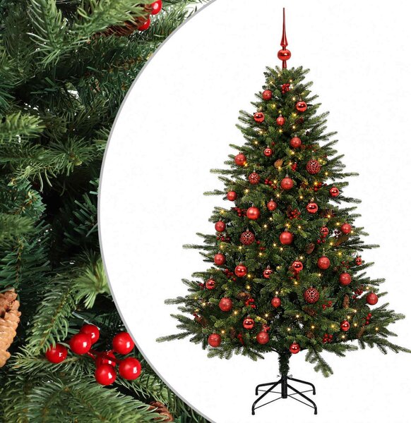 Műkarácsonyfa gömbbel 120 cm 150 LED Meleg fehér PVC és fém