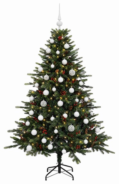 Műkarácsonyfa gömbbel 120 cm 150 LED Meleg fehér PVC és fém
