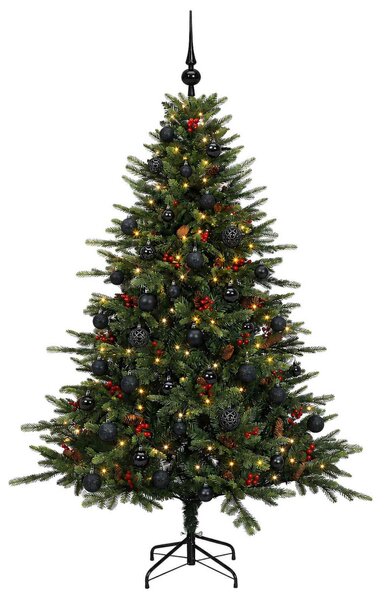 Műkarácsonyfa gömbbel 120 cm 150 LED Meleg fehér PVC és fém