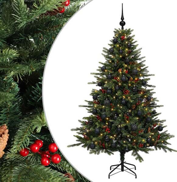 Műkarácsonyfa gömbbel 120 cm 150 LED Meleg fehér PVC és fém