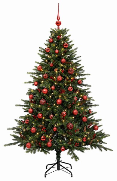 Műkarácsonyfa gömbbel 120 cm 150 LED Meleg fehér PVC és fém