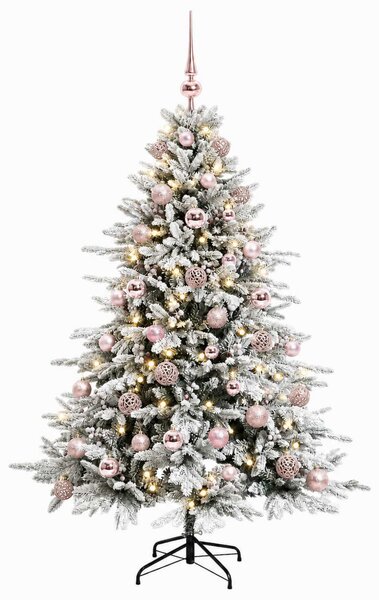 Műkarácsonyfa gömbbel 120 cm 150 LED Meleg fehér PVC és fém