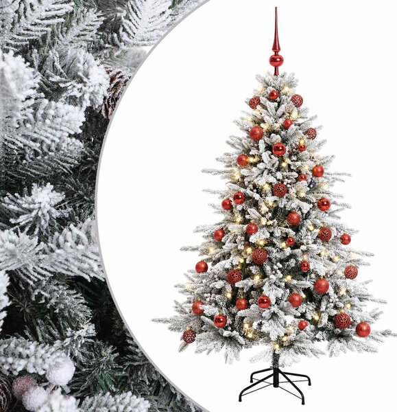 Műkarácsonyfa gömbbel 120 cm 150 LED Meleg fehér PVC és fém