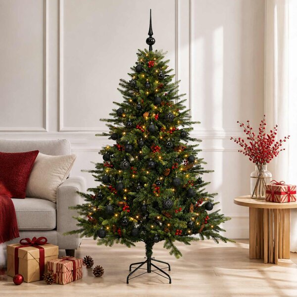 Műkarácsonyfa gömbbel 120 cm 150 LED Meleg fehér PVC és fém