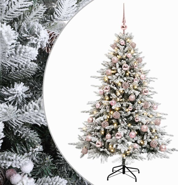 Műkarácsonyfa gömbbel 120 cm 150 LED Meleg fehér PVC és fém