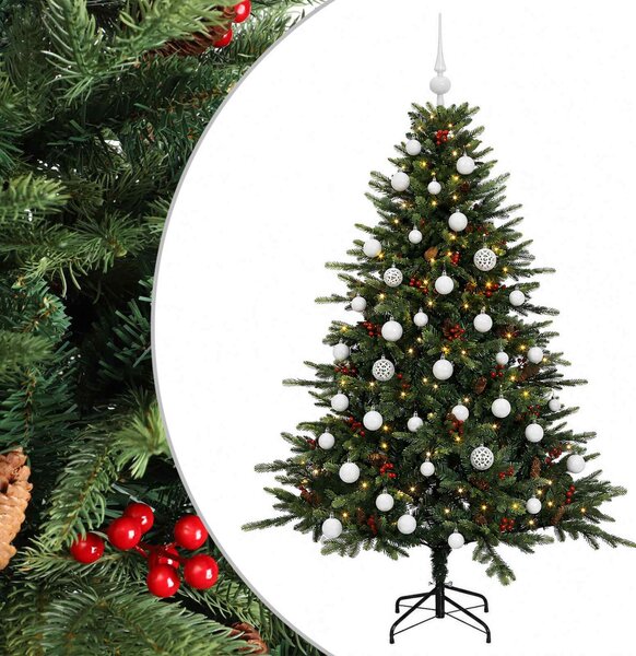 Műkarácsonyfa gömbbel 120 cm 150 LED Meleg fehér PVC és fém