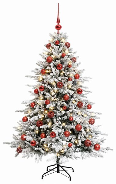 Műkarácsonyfa gömbbel 120 cm 150 LED Meleg fehér PVC és fém