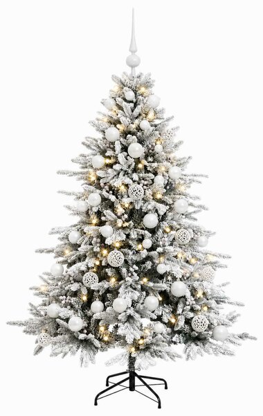 Műkarácsonyfa gömbbel 120 cm 150 LED Meleg fehér PVC és fém