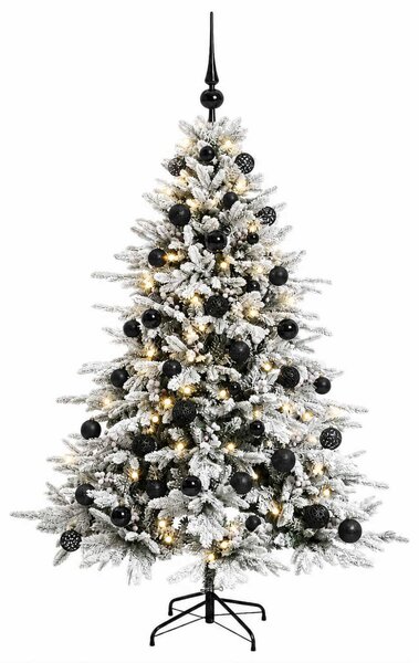 Műkarácsonyfa gömbbel 120 cm 150 LED Meleg fehér PVC és fém